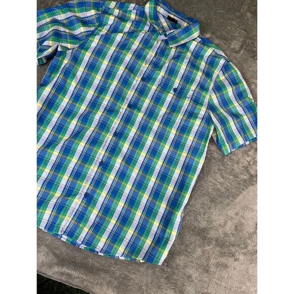 Men’s Koppen Large Blue Green Yellow Plaid Short-Sleeve Shirt – Excellent - Picture 2 of 9